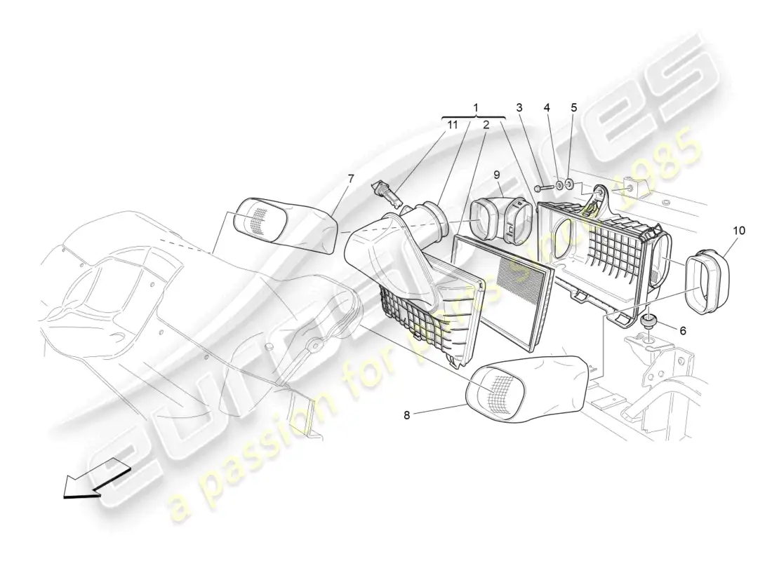 maserati granturismo mc stradale (2011) air filter, air intake and ducts parts diagram