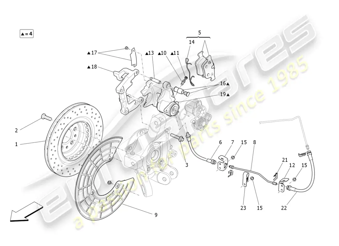 maserati levante modena (2022) braking devices on rear wheels parts diagram