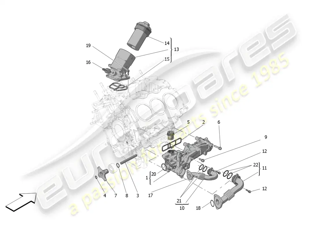 maserati mc20 (2022) lubrication system: pump and filter parts diagram