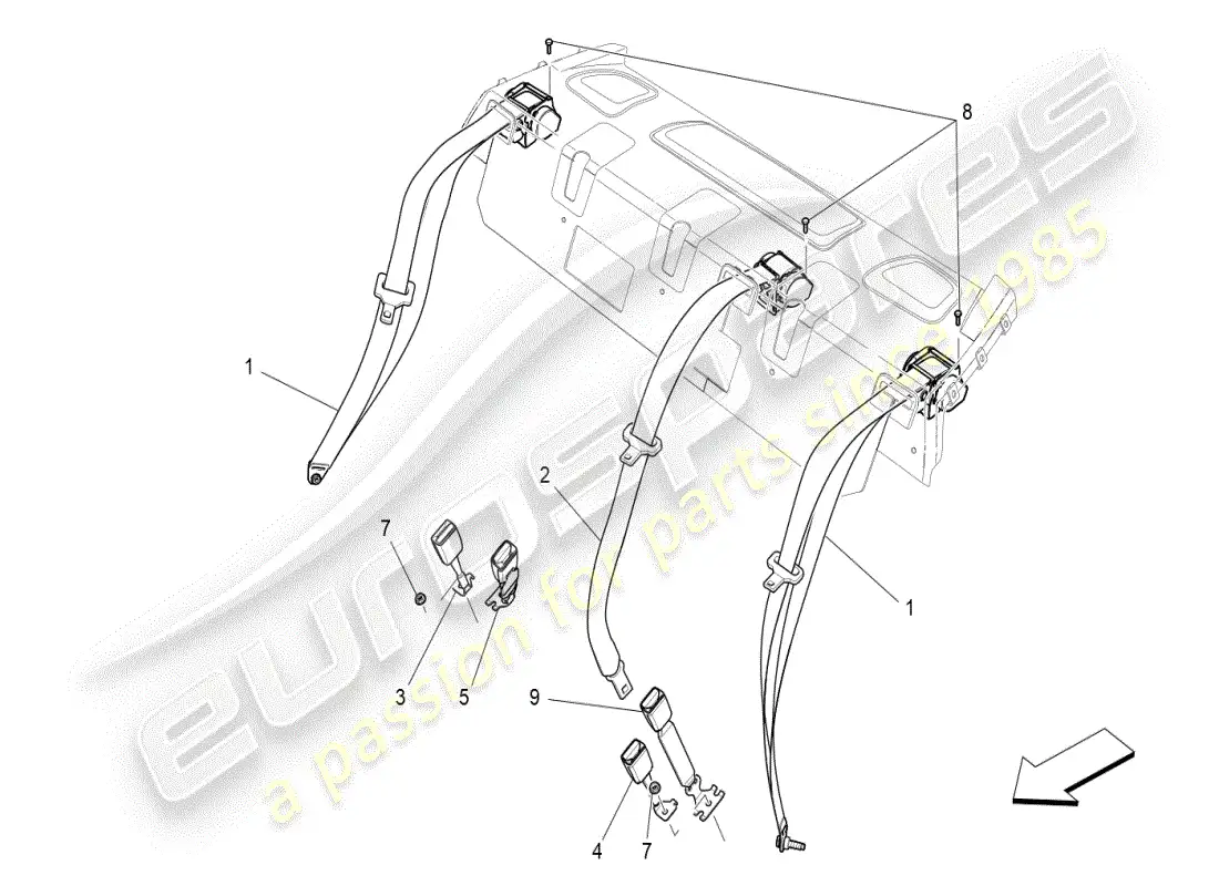 maserati ghibli (2019) rear seat belts parts diagram