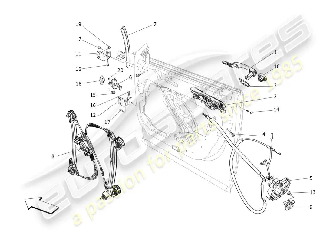 maserati levante (2018) front doors: mechanisms parts diagram