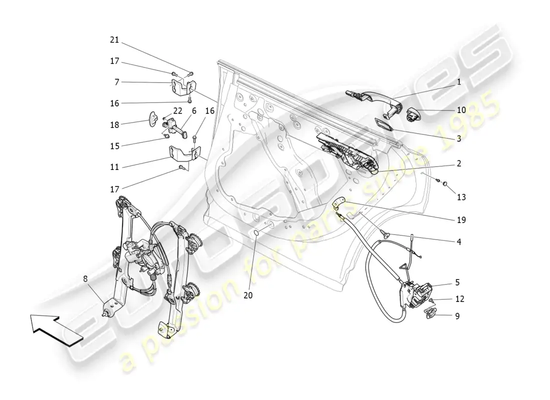 maserati levante (2018) rear doors: mechanisms parts diagram