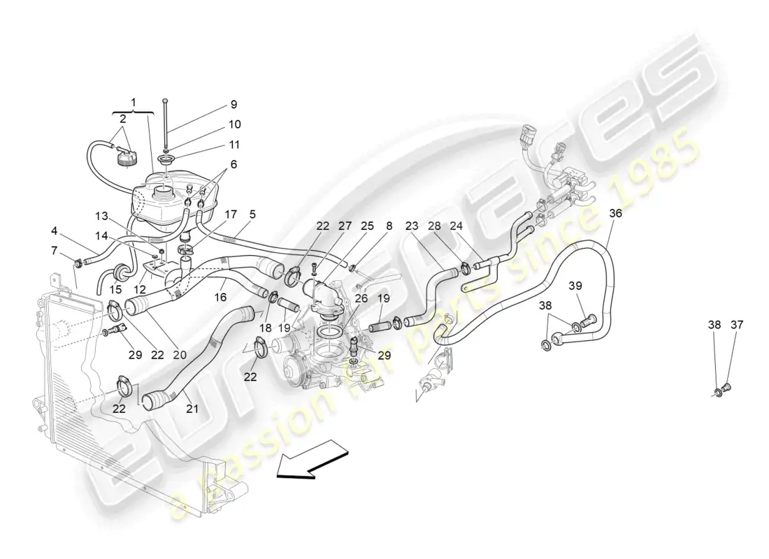 maserati grancabrio mc (2013) cooling system: nourice and lines parts diagram