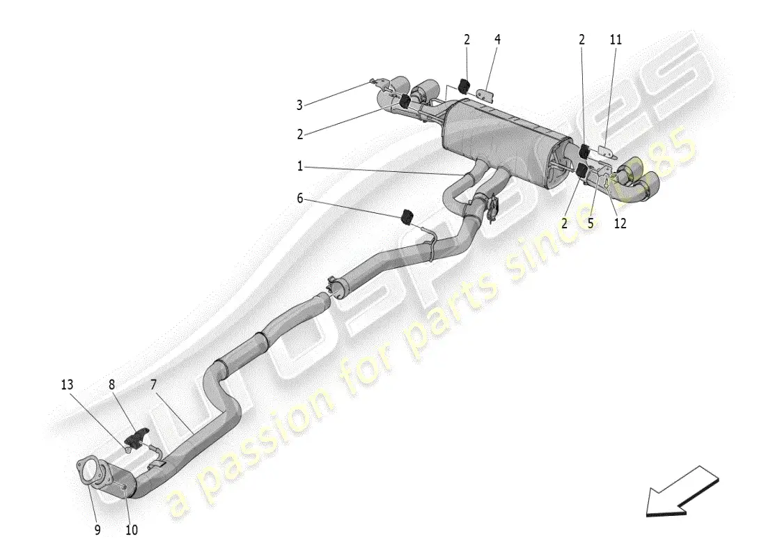 maserati grecale modena (2023) silencers parts diagram