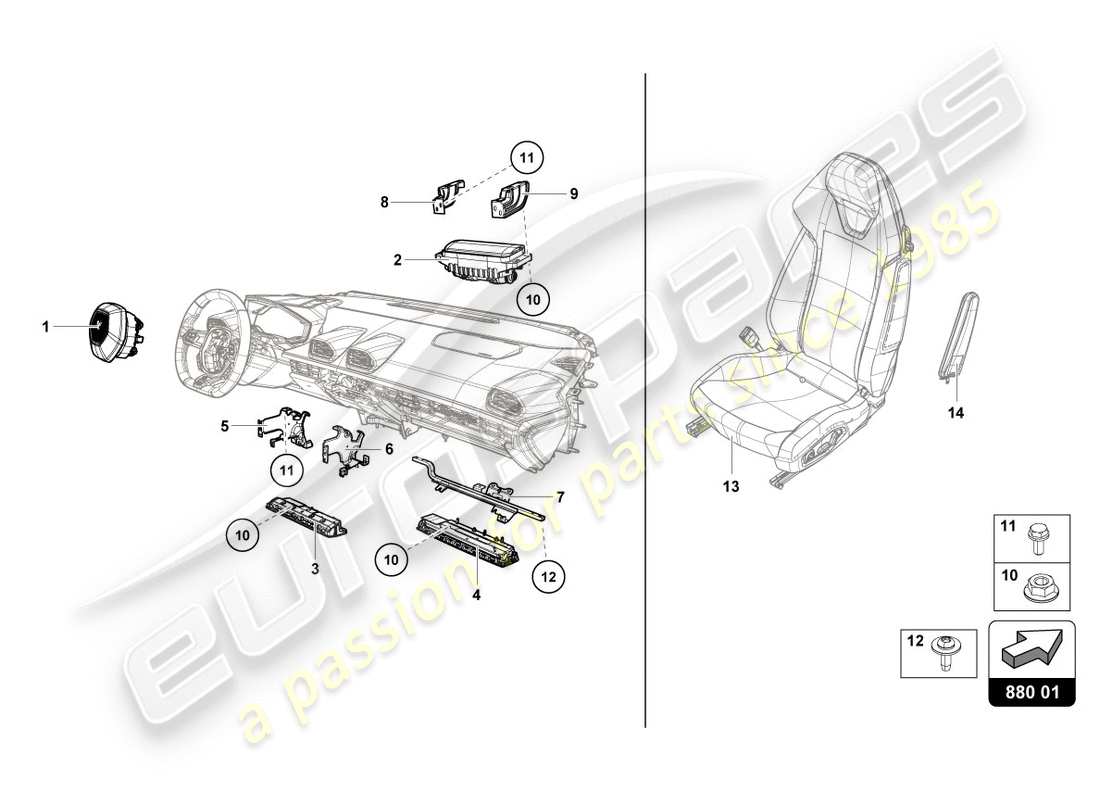 lamborghini lp580-2 coupe (2019) airbag parts diagram