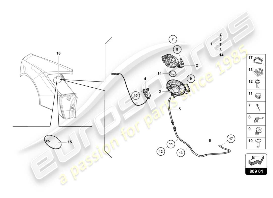 lamborghini lp610-4 coupe (2018) fuel filler flap part diagram