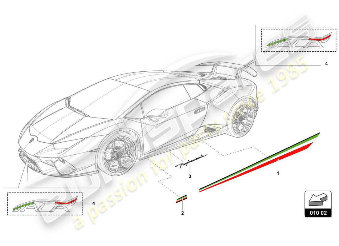 lamborghini performante spyder (2018) decorative adhesive strips part diagram