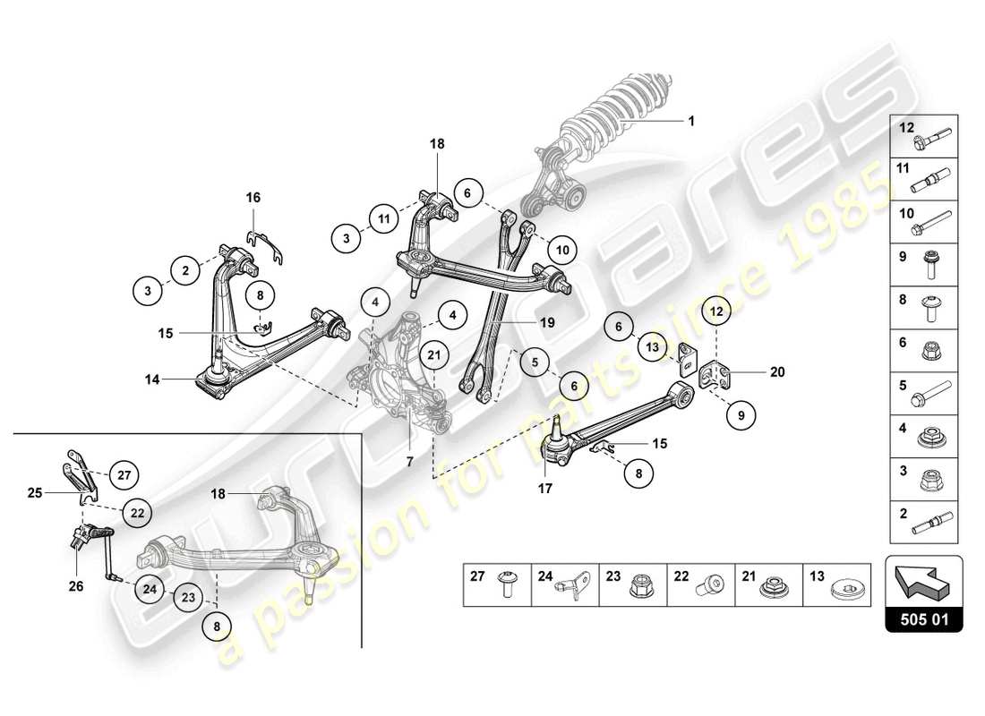 lamborghini lp700-4 coupe (2016) suspension rear parts diagram