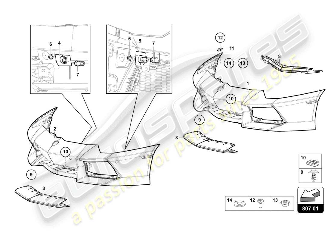 lamborghini 2016 (lp700-4 roadster) bumper, complete parts diagram