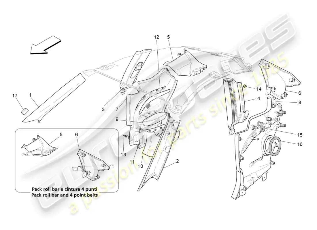 maserati granturismo mc stradale (2013) passenger compartment b pillar trim panels and side panels parts diagram