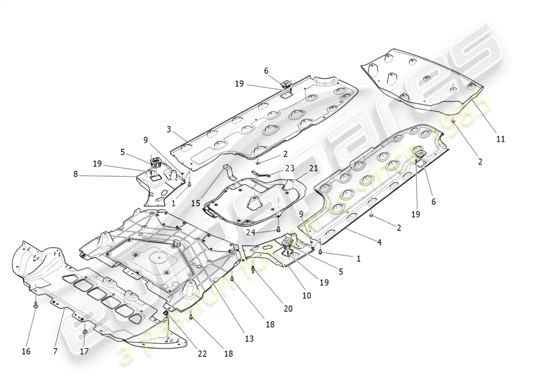 maserati ghibli (2018) underbody and underfloor guards parts diagram