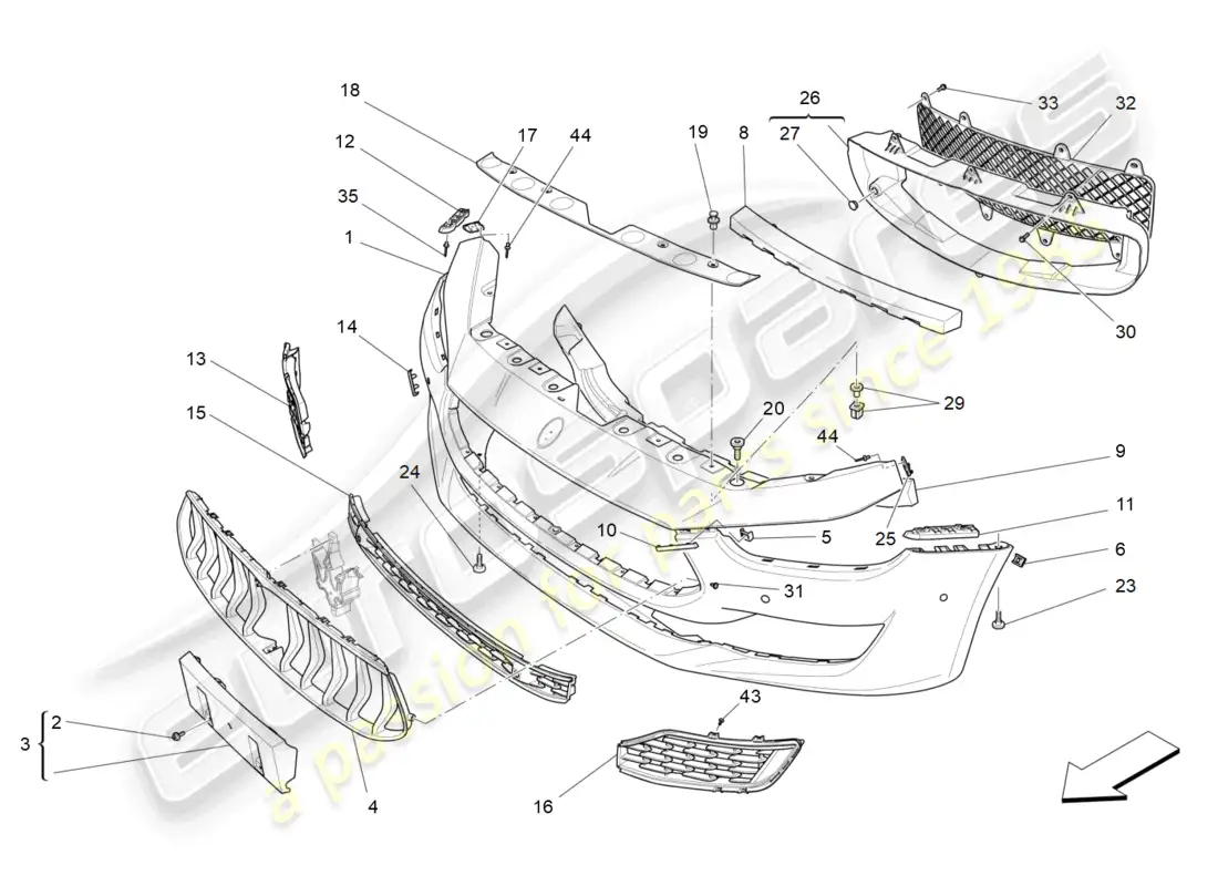 maserati ghibli (2018) front bumper parts diagram
