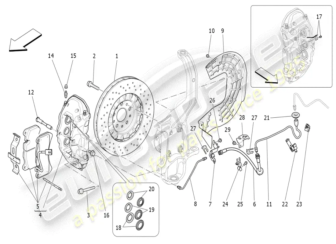 maserati ghibli (2020) braking devices on front wheels parts diagram
