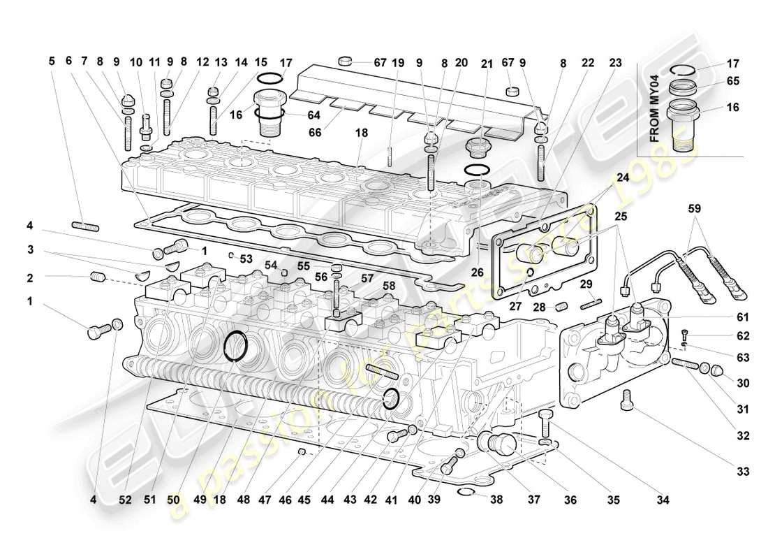 lamborghini murcielago roadster (2006) cylinder head left part diagram