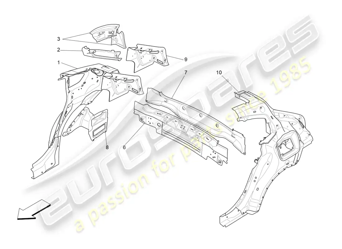 maserati levante gts (2020) bodywork and rear outer trim panels parts diagram
