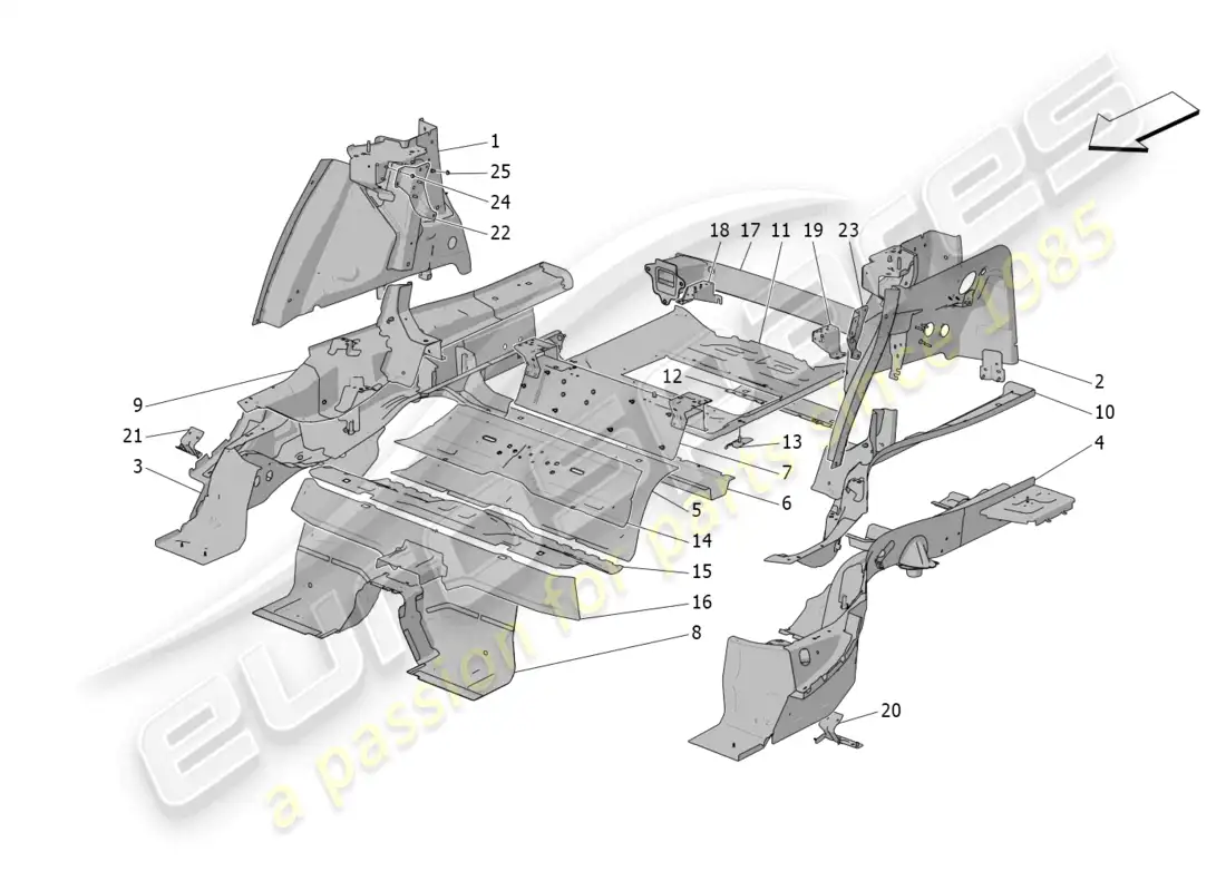 maserati grecale trofeo (2023) rear structural frames and sheet panels parts diagram