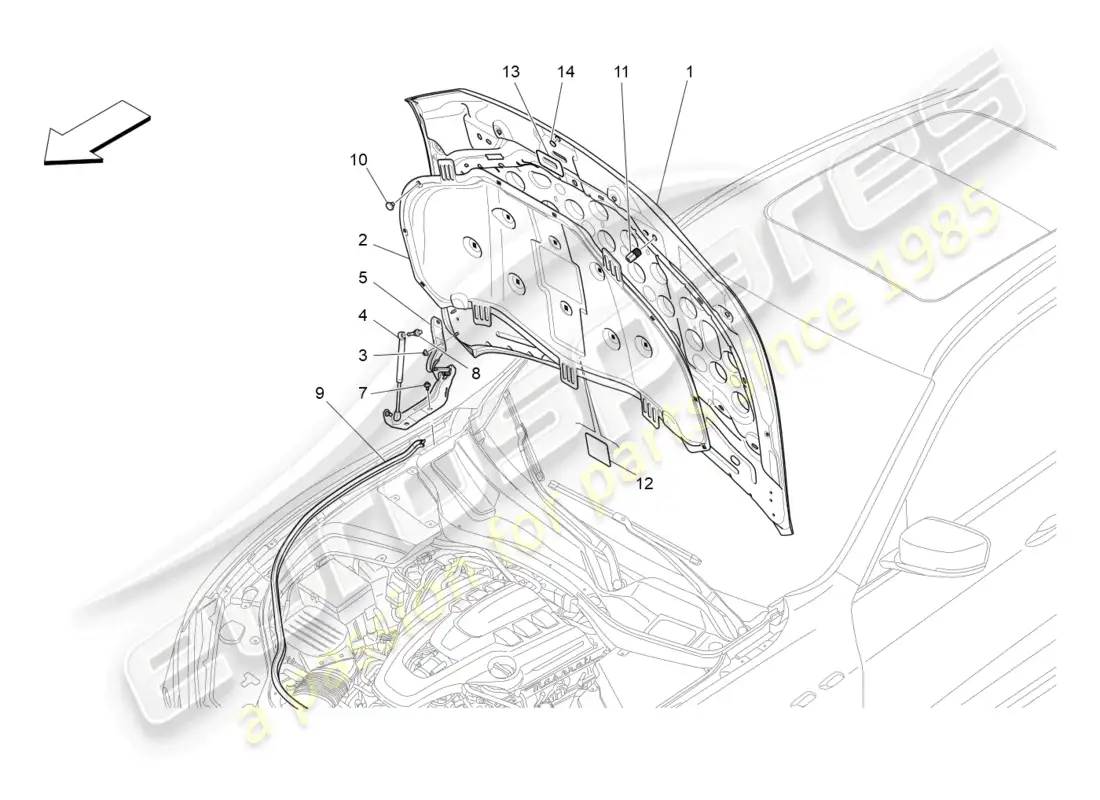 maserati levante modena (2022) front lid parts diagram