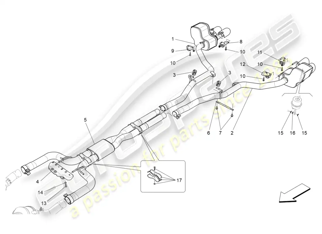 maserati ghibli (2014) silencers parts diagram