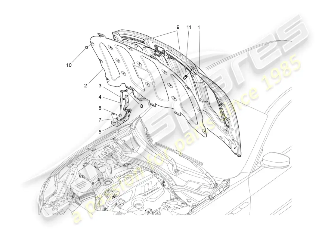 maserati ghibli (2014) front lid parts diagram
