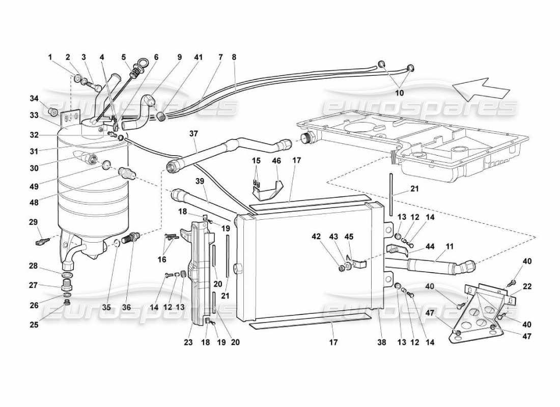 lamborghini murcielago lp670 oil system radiator part diagram