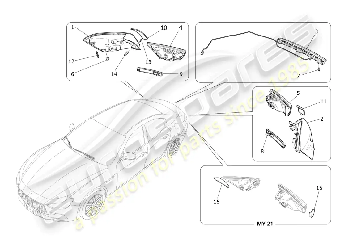 maserati ghibli (2014) taillight clusters parts diagram