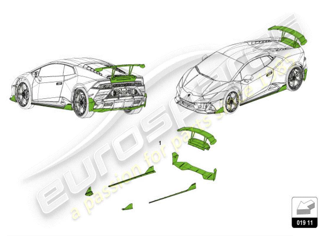 lamborghini accessories (evo spyder) 1 set aerodyn.attachment parts part diagram