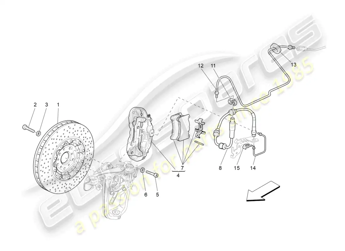 maserati granturismo mc stradale (2013) braking devices on front wheels parts diagram
