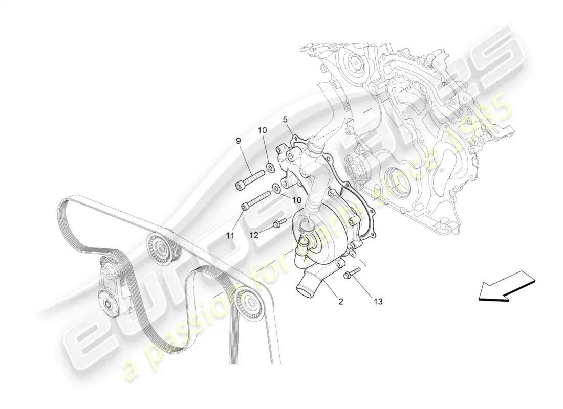 maserati ghibli (2015) cooling system: water pump parts diagram