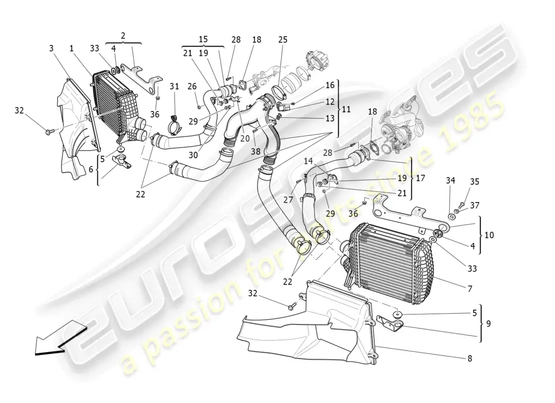 maserati ghibli (2015) intercooler system parts diagram