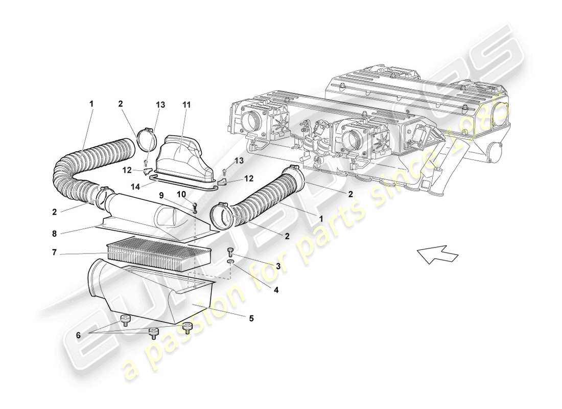 lamborghini murcielago coupe (2003) air filter with connecting parts part diagram