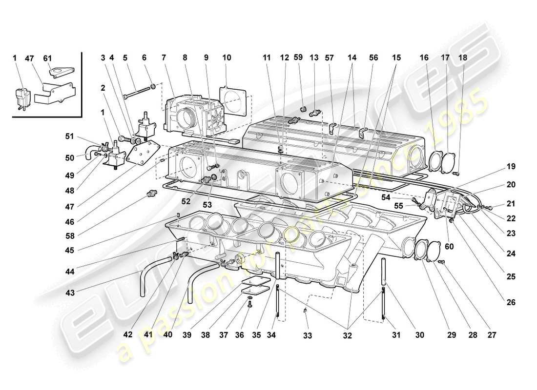 lamborghini murcielago coupe (2002) intake system part diagram