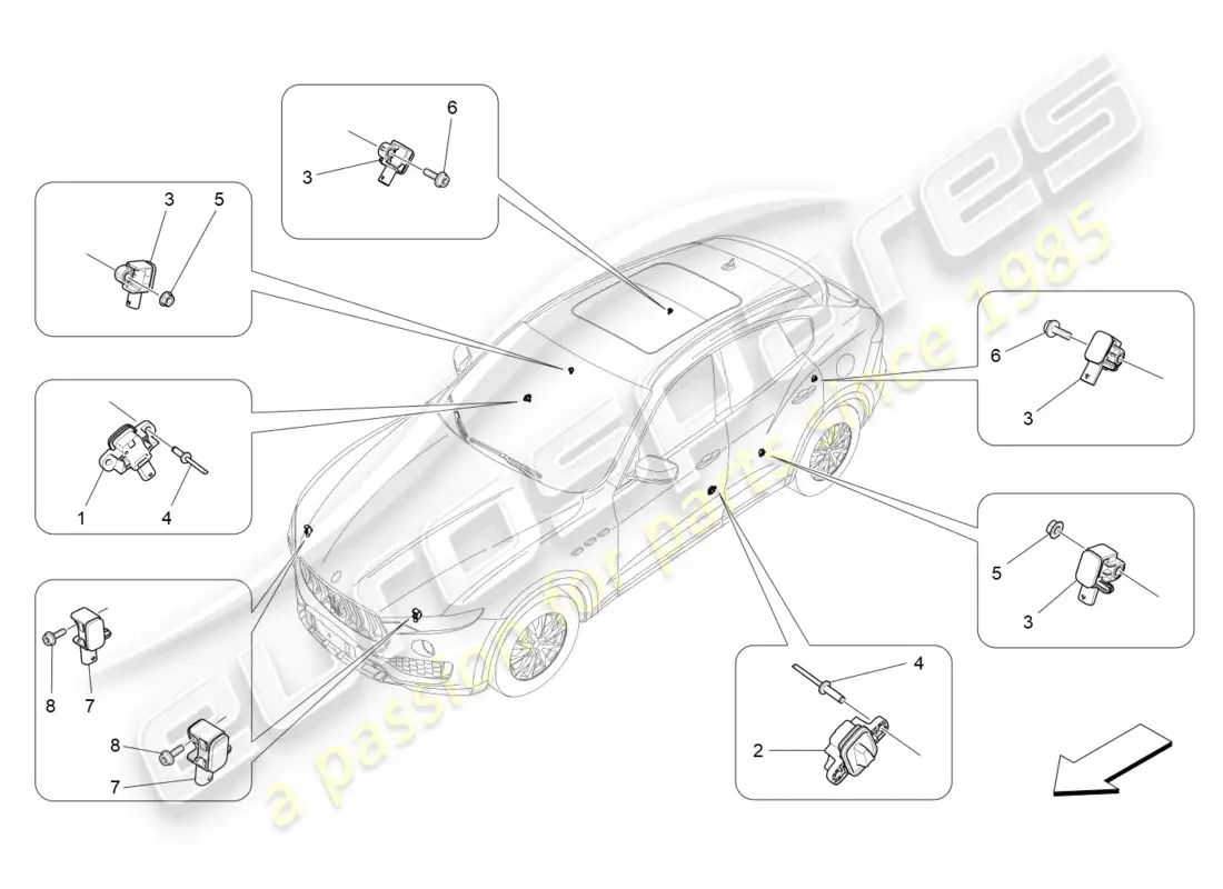maserati levante modena (2022) crash sensors parts diagram