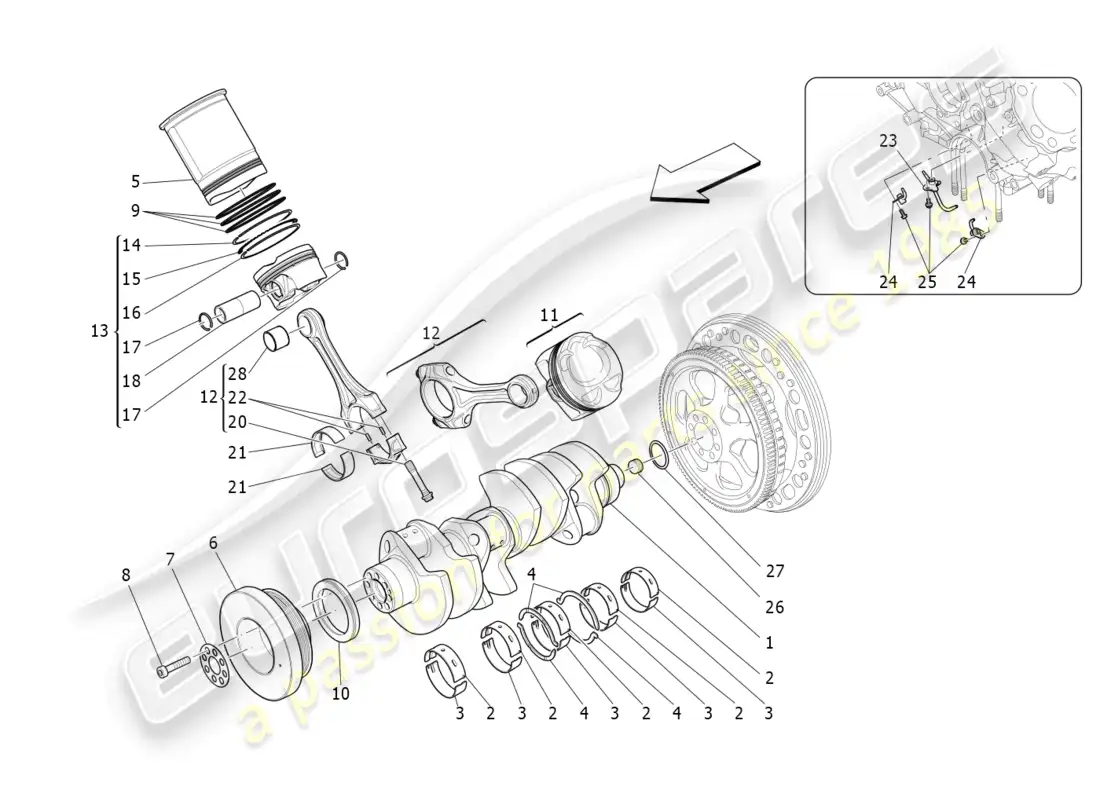 maserati levante modena s (2022) crank mechanism parts diagram