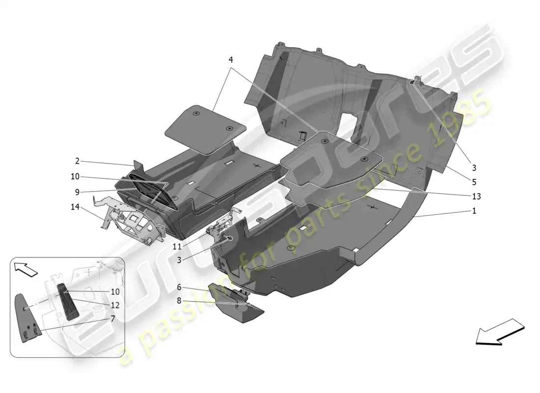 maserati mc20 cielo (2023) passenger compartment mats parts diagram