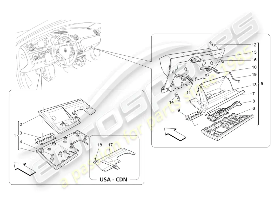 maserati granturismo mc stradale (2013) glove compartments parts diagram