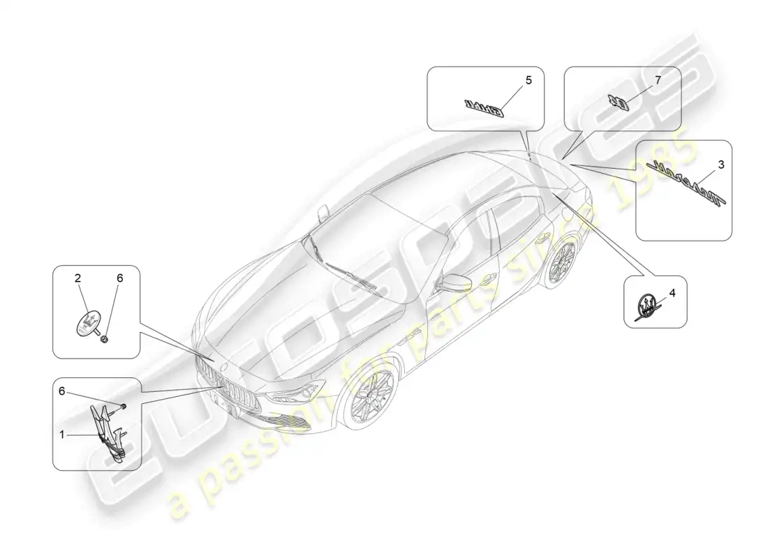 maserati ghibli (2014) trims, brands and symbols parts diagram