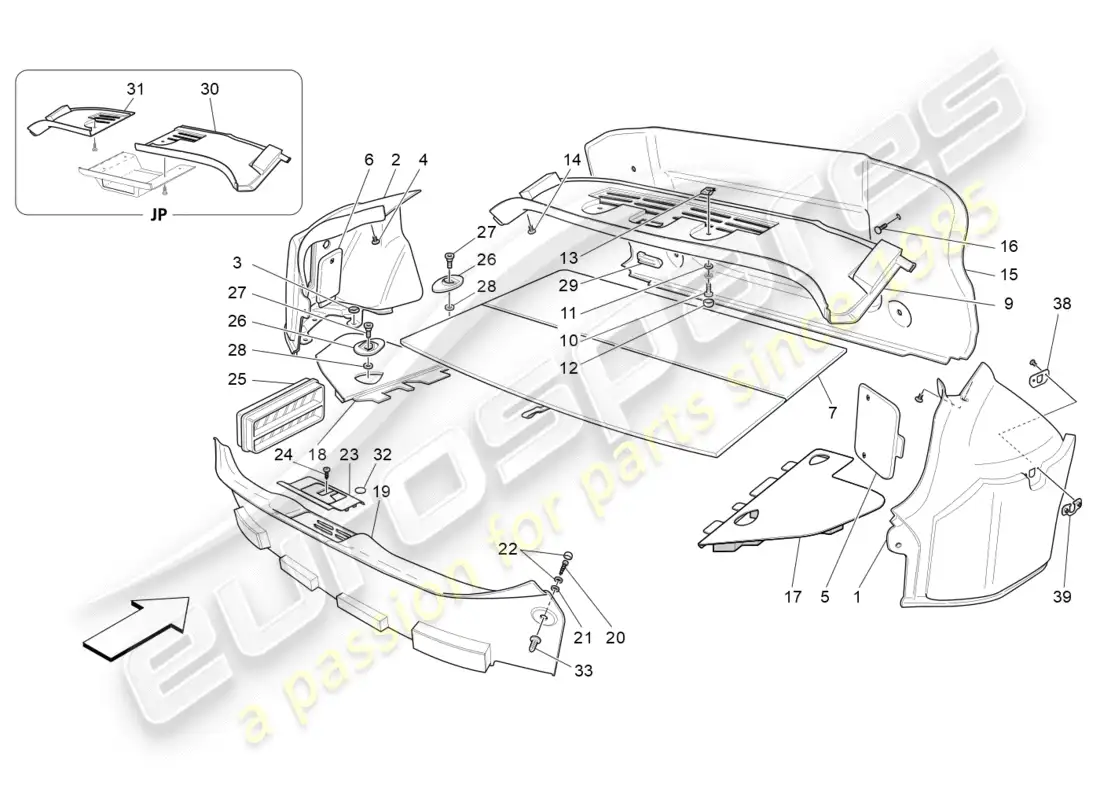 maserati granturismo s (2016) luggage compartment mats parts diagram