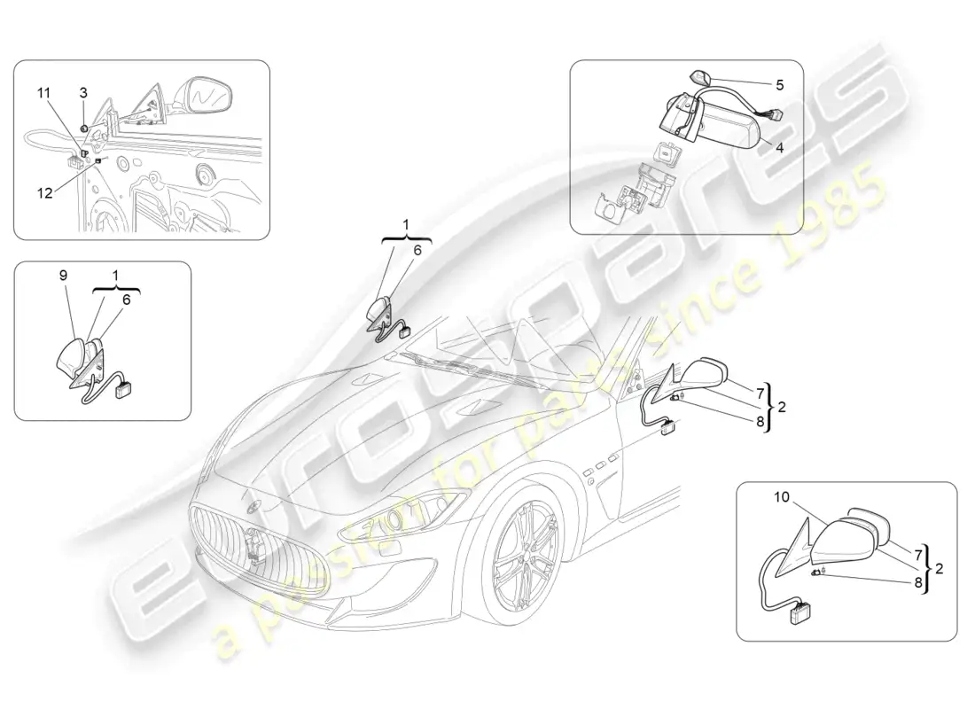 maserati granturismo mc stradale (2013) internal and external rear-view mirrors parts diagram