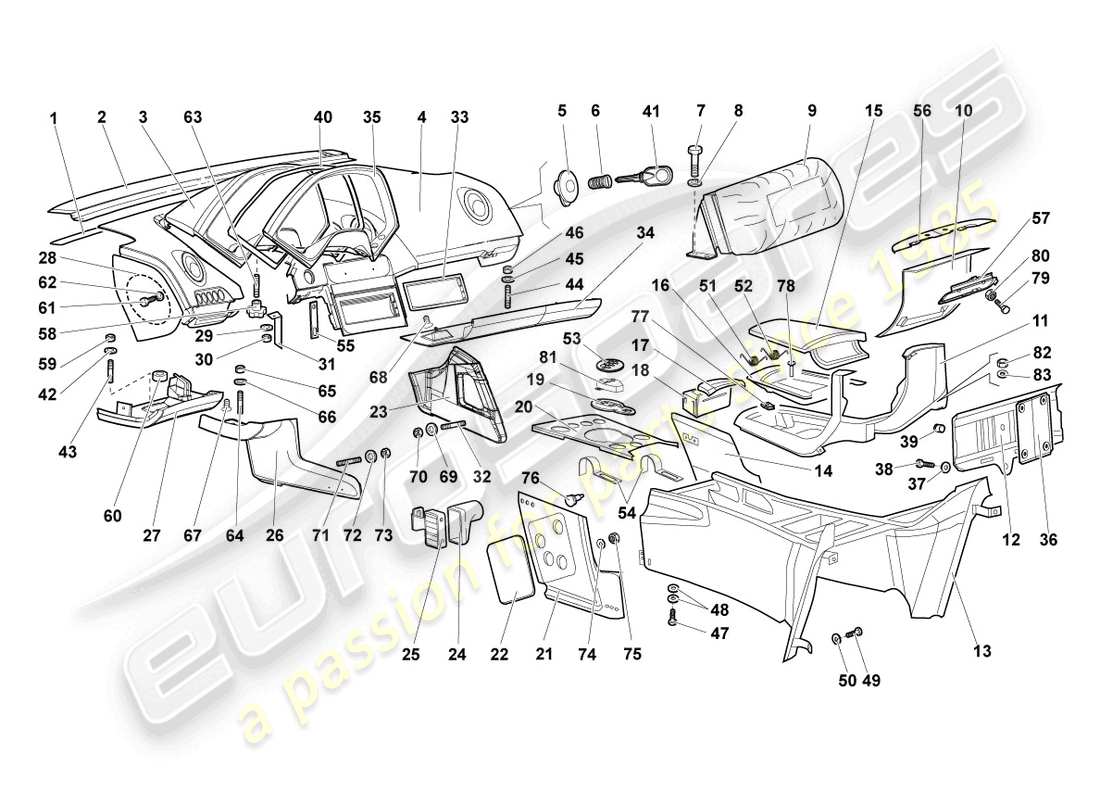 lamborghini murcielago coupe (2003) dashboard part diagram