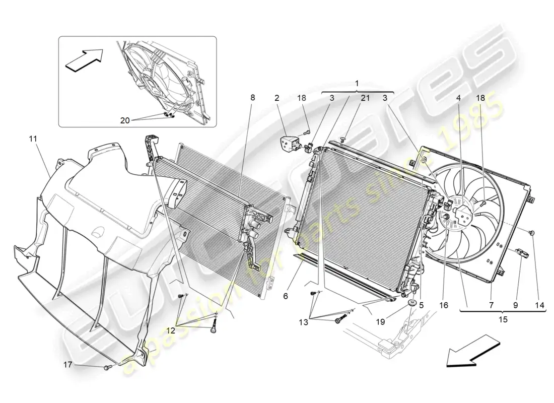 maserati ghibli (2015) cooling: air radiators and ducts parts diagram