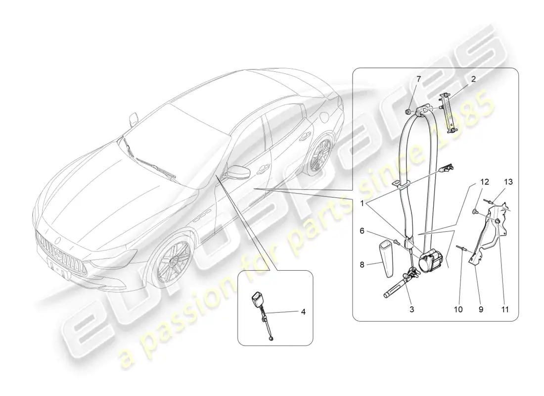 maserati ghibli (2015) front seatbelts parts diagram