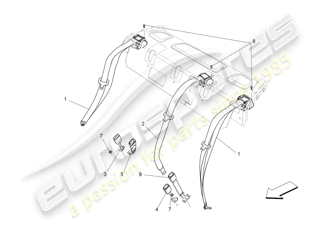 maserati ghibli (2015) rear seat belts parts diagram