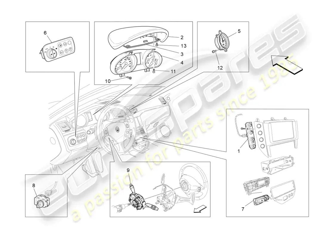maserati grancabrio mc (2013) dashboard devices parts diagram