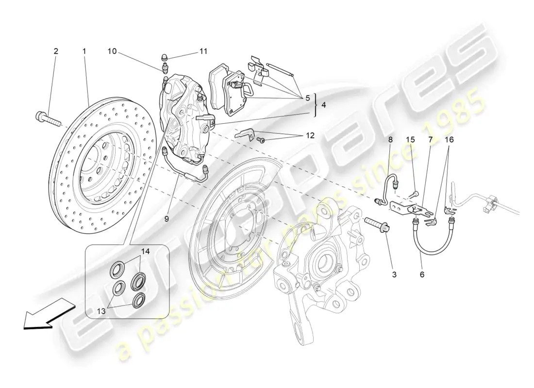 maserati ghibli (2015) braking devices on rear wheels parts diagram