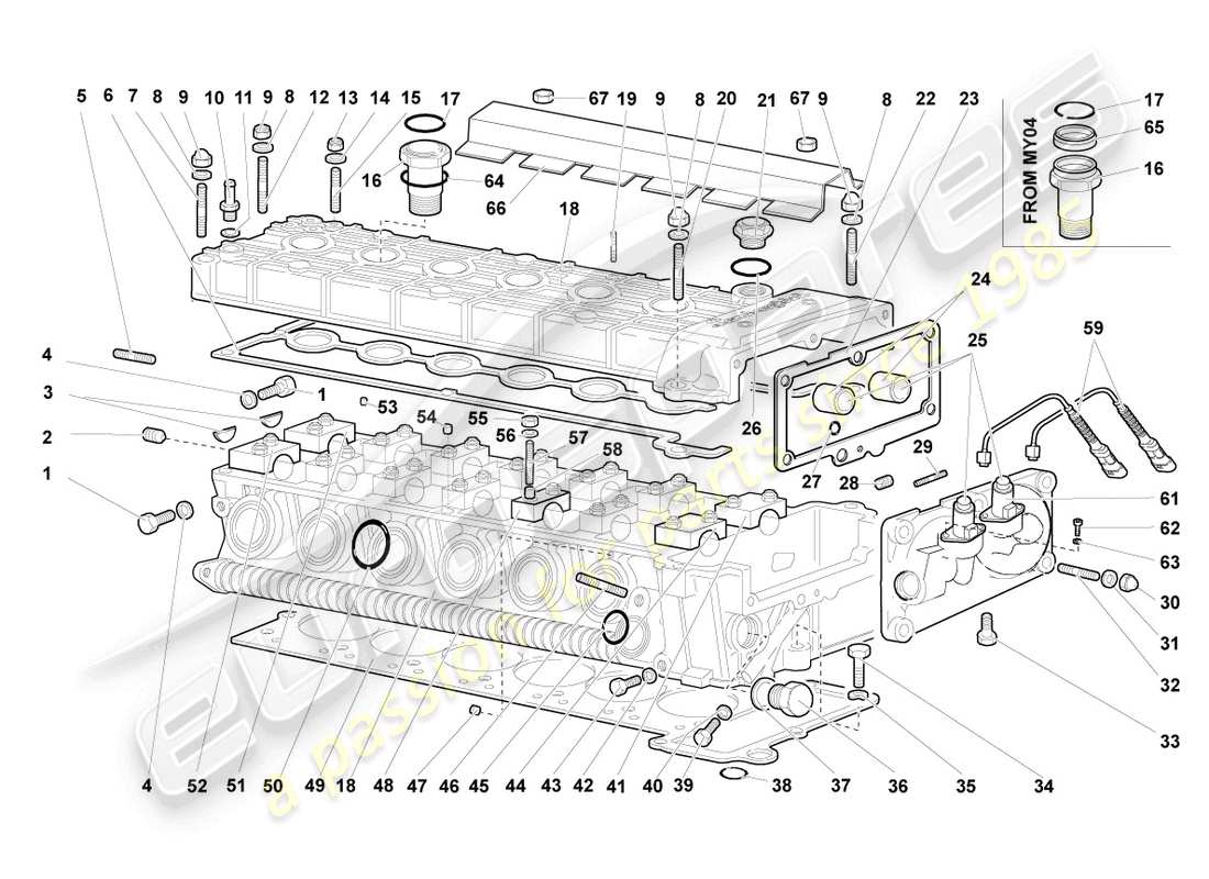 lamborghini murcielago coupe (2006) cylinder head left parts diagram