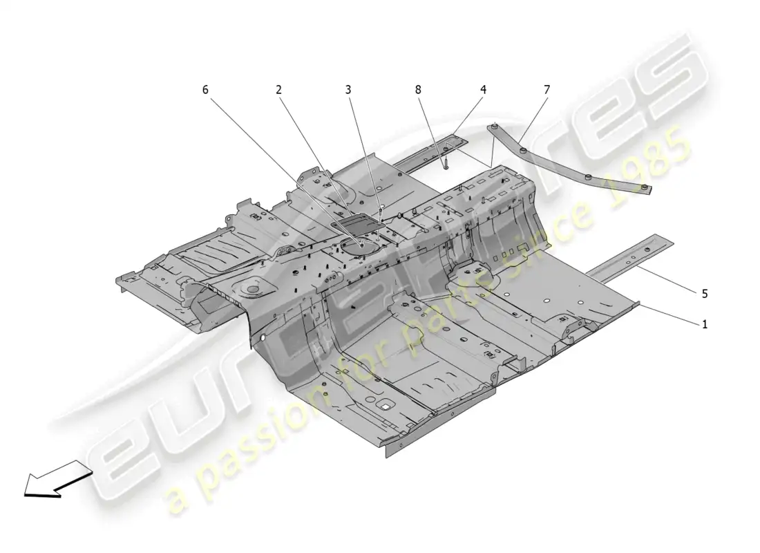 maserati grecale trofeo (2023) central structural frames and sheet panels parts diagram