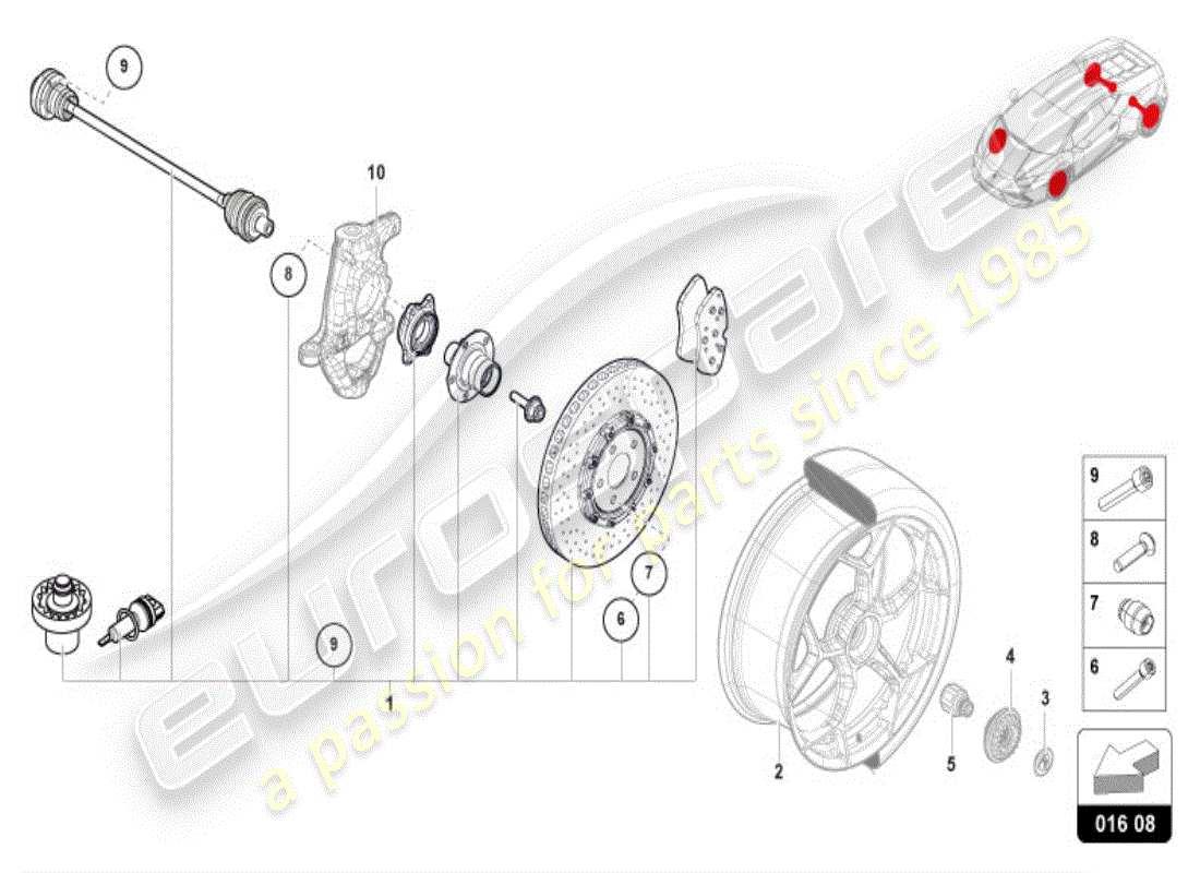 lamborghini accessories (performante spyder) wheel nut part diagram