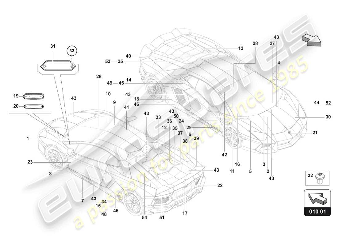 lamborghini lp750-4 sv roadster (2016) type plates part diagram