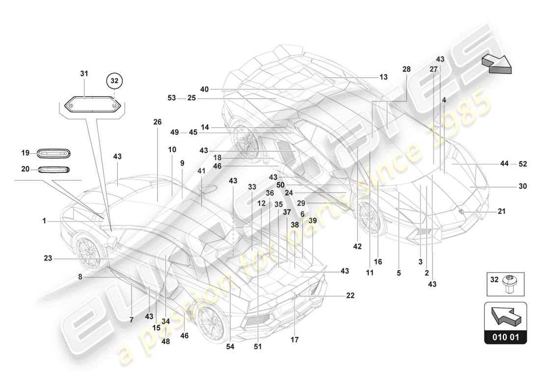 lamborghini 2017 (lp750-4 sv roadster) type plates part diagram