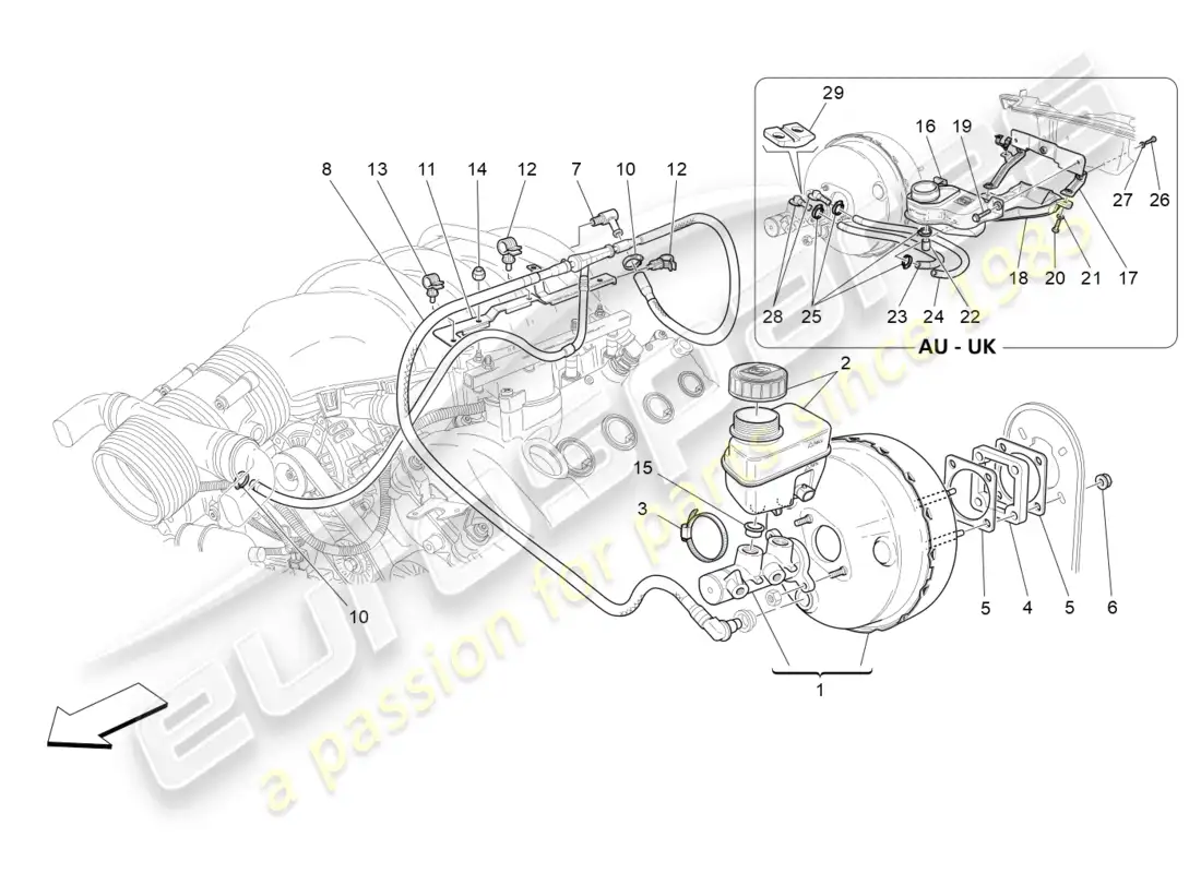 maserati granturismo mc stradale (2013) brake servo system parts diagram